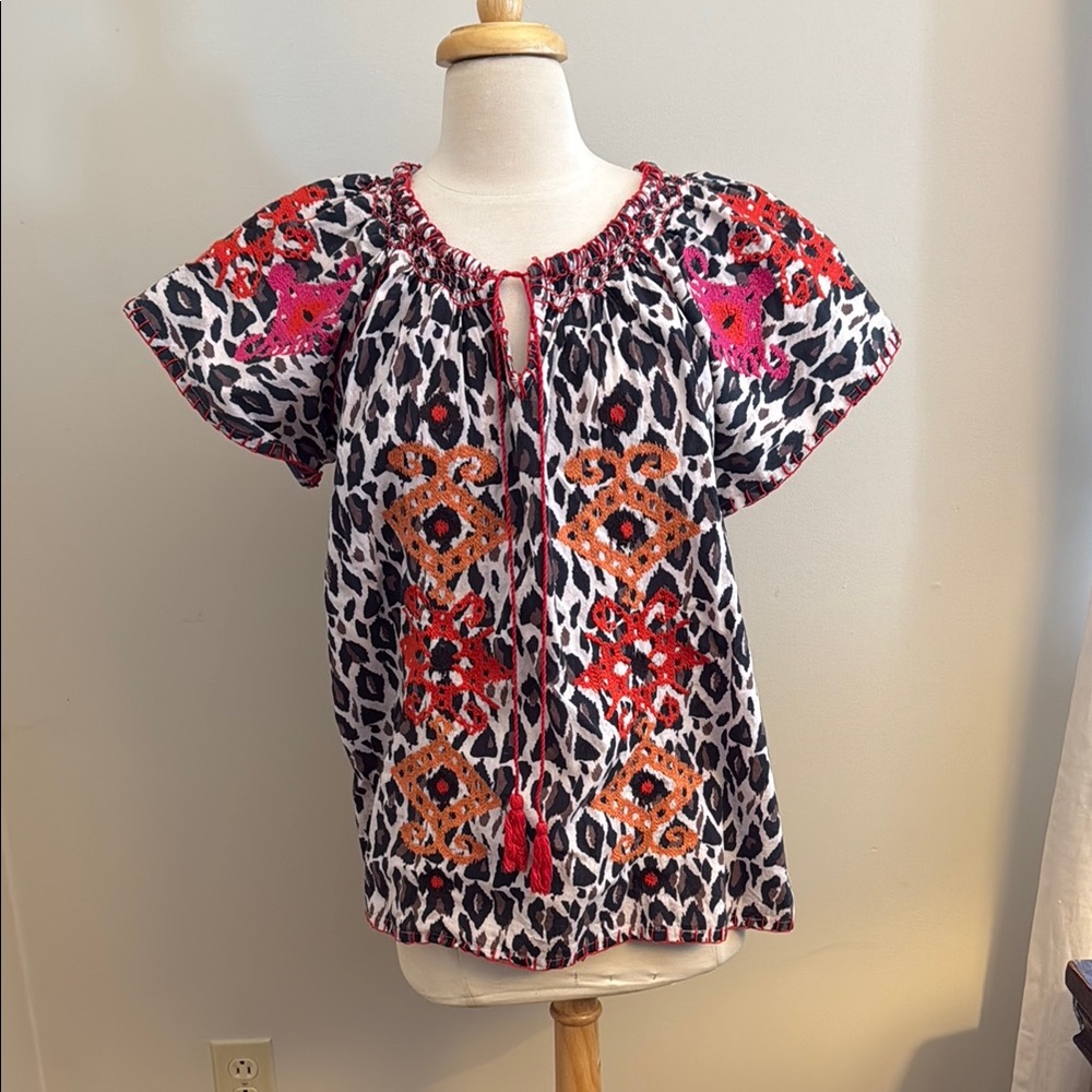 Rose & Roae Colorful Embroidered Women's Blouse with Animal print